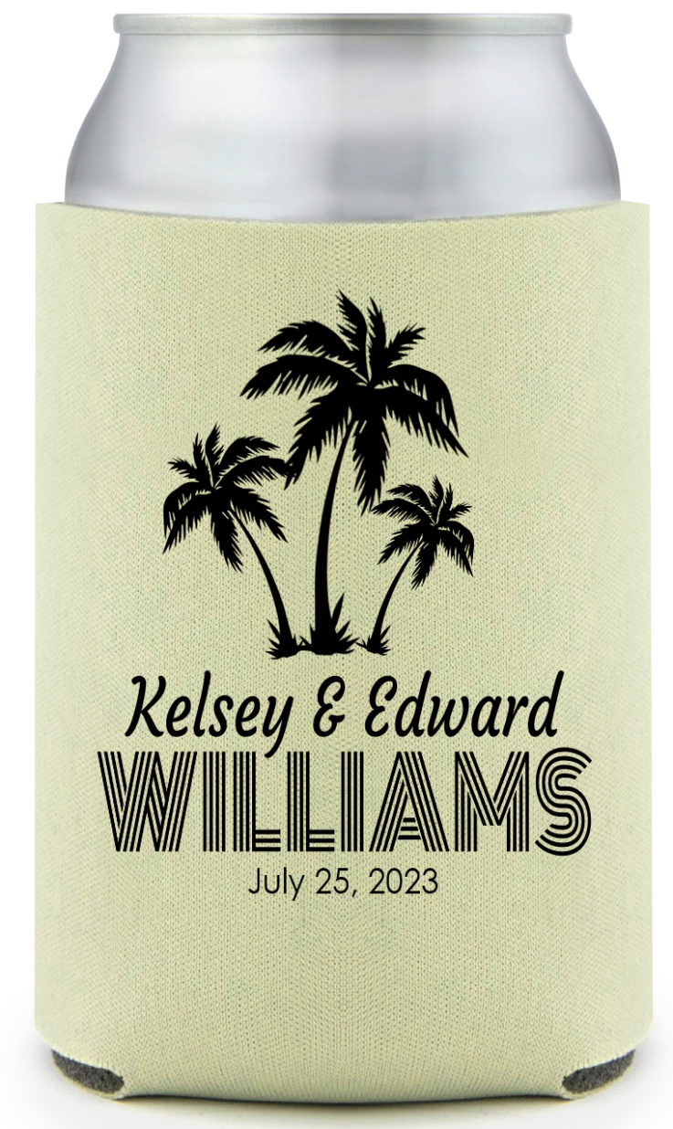 Customized Sandy Hugs And Salty Kisses Beach Wedding Full Color Can Coolers