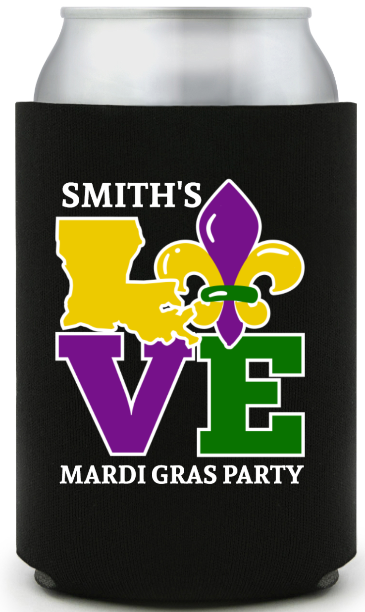 Love Fleur De Lis Mardi Gras Full Color Can Coolers