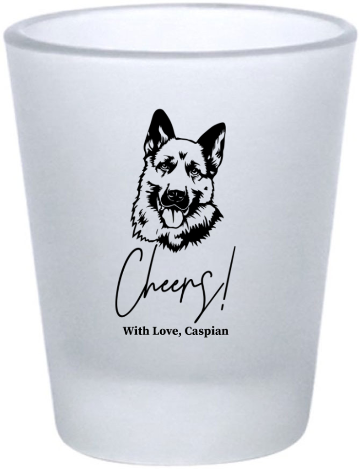 Personalized German Shepherd Cheers Pet Wedding Frosted Shot Glasses