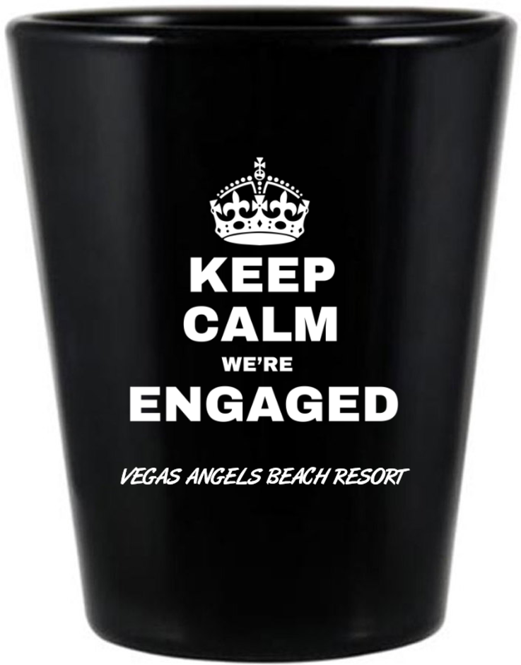 Personalized Keep Calm We’re Engaged Black Shot Glasses