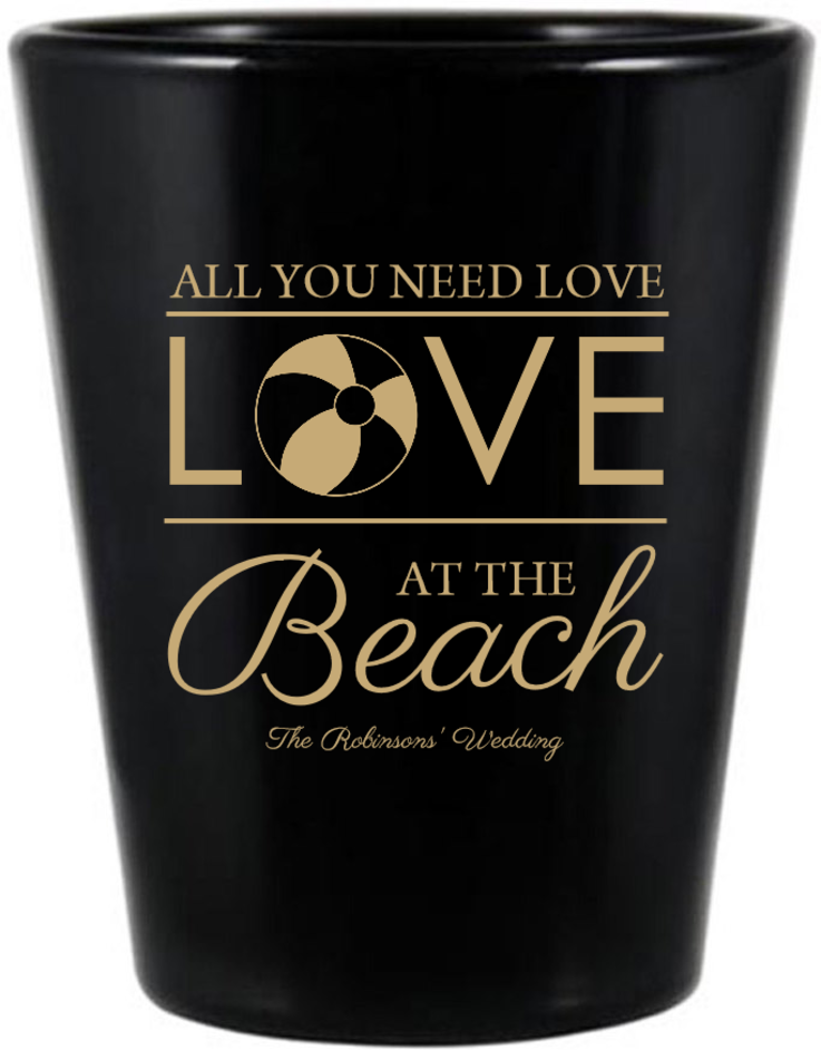 Personalized Love At The Beach Wedding Black Shot Glasses