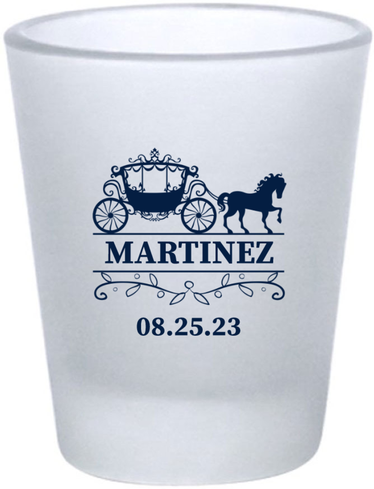 Personalized Monogram Carriage Fairytale Wedding Frosted Shot Glasses