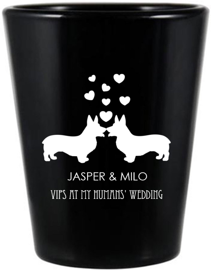 Personalized Phrase Corgi Lover Pet Wedding Black Shot Glasses