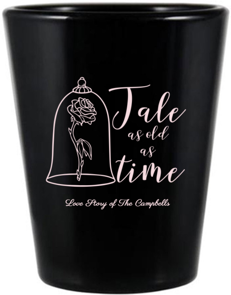Personalized Tale As Old As Time Fairytale Wedding Black Shot Glasses
