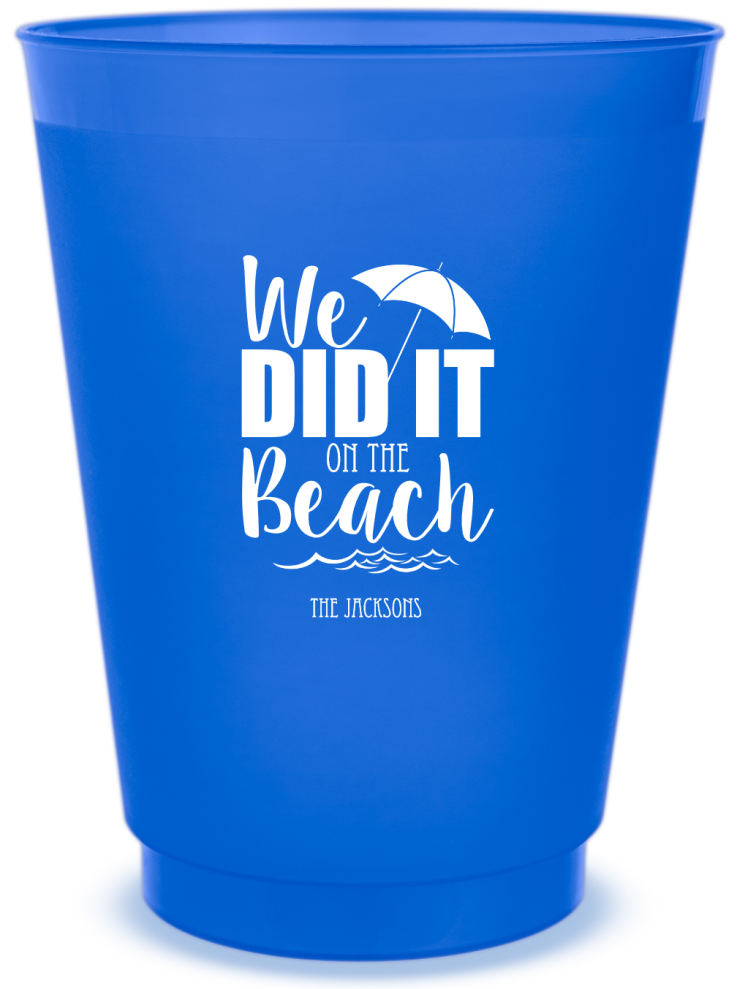 Personalized We Did It On The Beach Wedding Frosted Stadium Cups