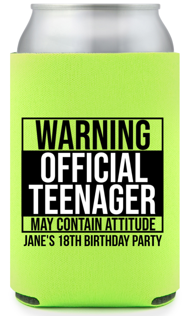 Warning Official Teenager Birthday Full Color Can Coolers