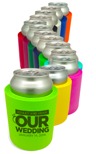 Modern Logo Can Coolers, Custom Printed Can Huggers, Engagement