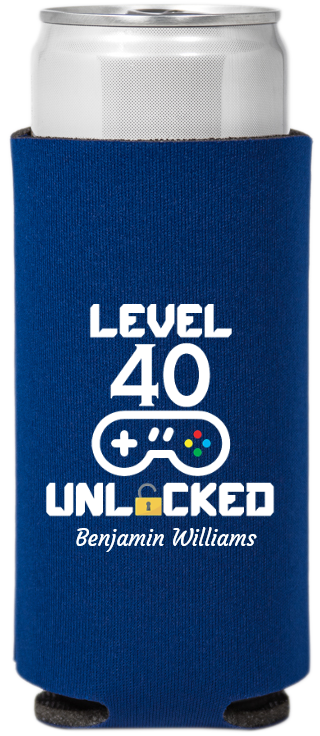 Level 40 Unlocked Birthday Full Color Slim Can Coolers