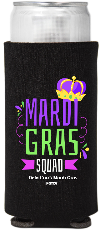 Mardi Gras Squad Full Color Slim Can Coolers