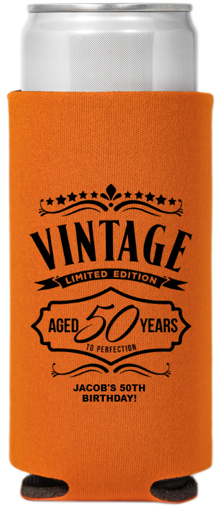 Vintage 50 Years Birthday Full Color Slim Can Coolers