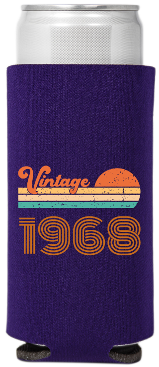 Vintage Custom Year Birthday Full Color Slim  Can Coolers