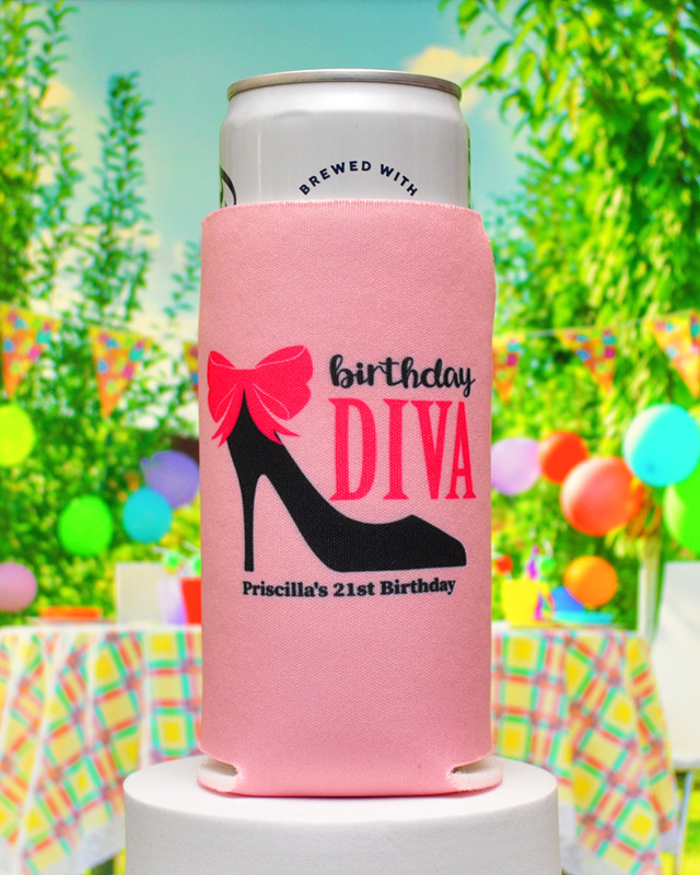 Birthday Diva Birthday Full Color Slim Can Coolers - Koozies
