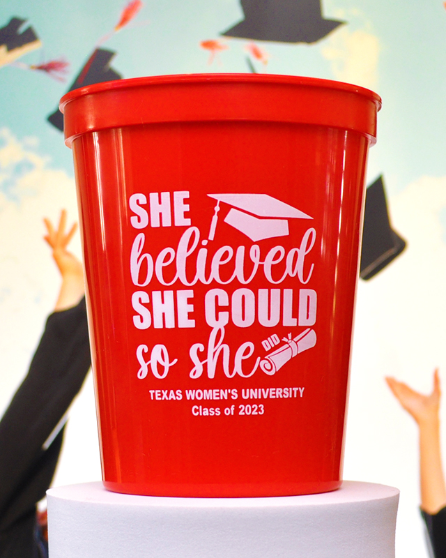 Custom She Believed So She Did Graduation Stadium Cups - Red - Stadium Cup
