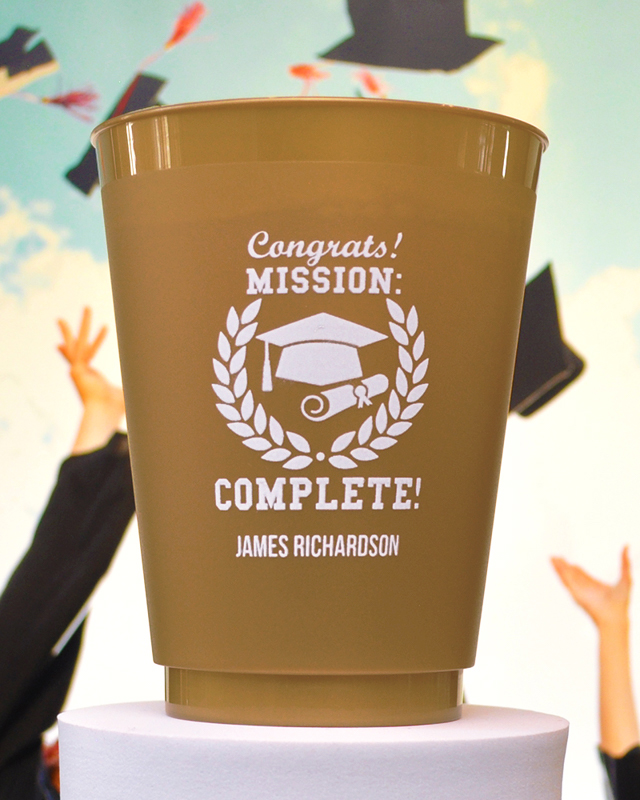 Custom Congrats Mission Complete Graduation Frosted Stadium Cups - 