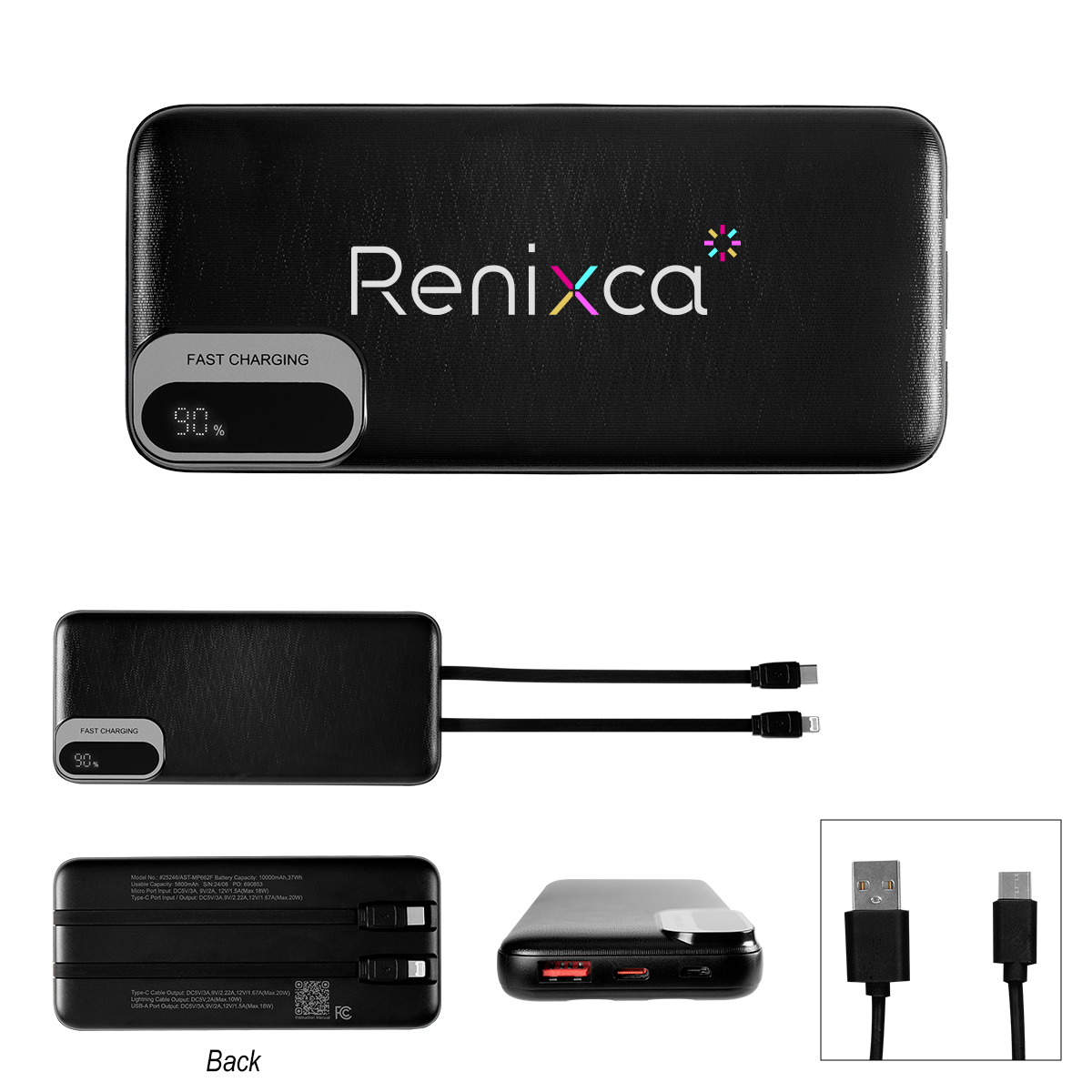 10,000 MAh Power Bank With Built-In Cables