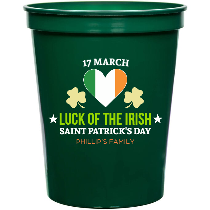 Luck Of The Irish Saint Patrick\'s Day Patricks 16oz Stadium Cups Style 158620