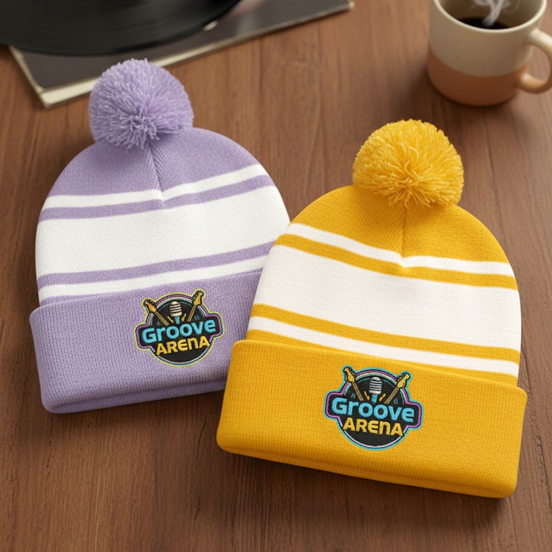 Custom Two-Tone Knit Pom Beanies