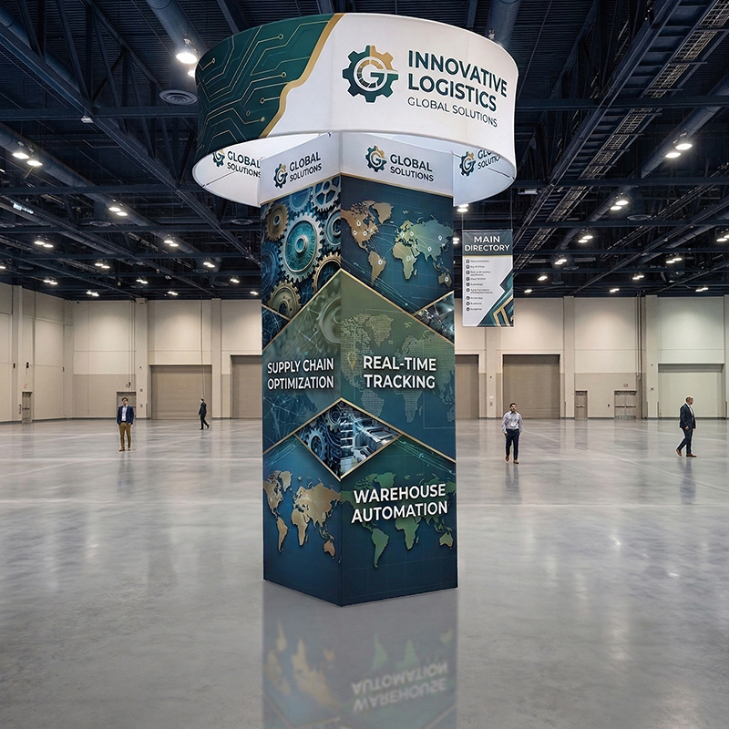 Square Trade Show Tower With Hanging Sign