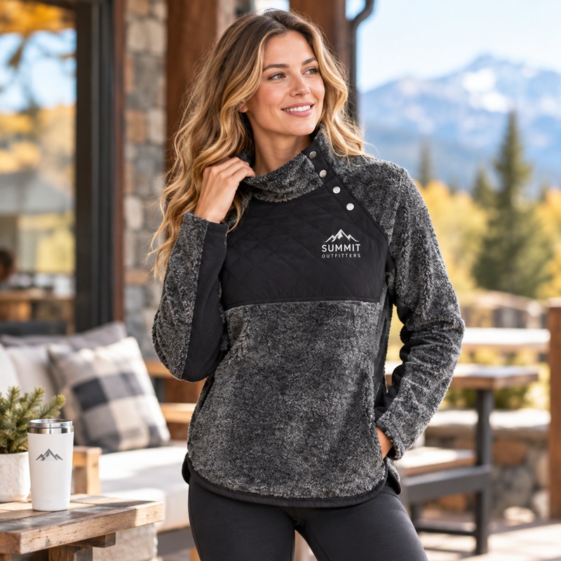 Boxercraft Women's Quilted Fuzzy Fleece Snap Placket Pullover - FZ06