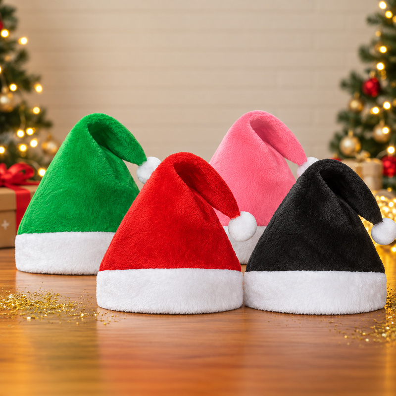 Blank Holiday Christmas Plush Santa Hat &ndash; 12 Pack