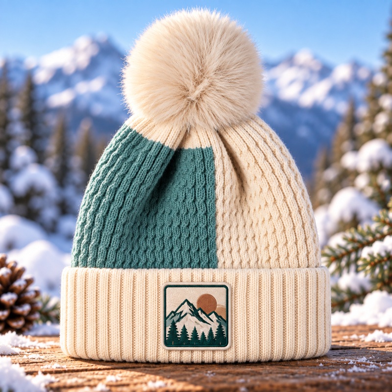 Colorblock Pom Beanie