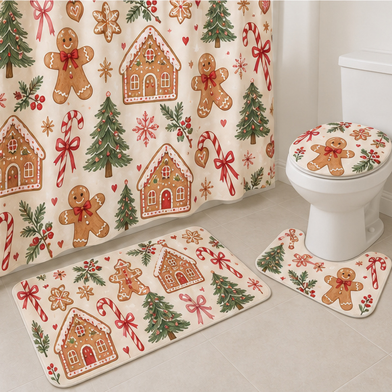 Custom 4-Piece Bathroom Set With Shower Curtain & Rugs