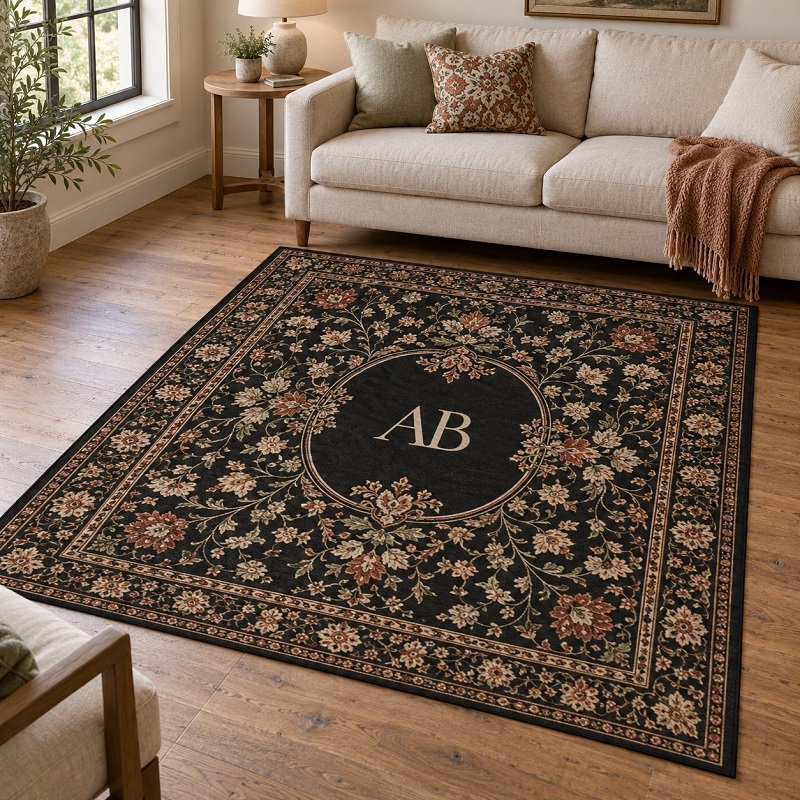 Black Velvet Printed Area Rug