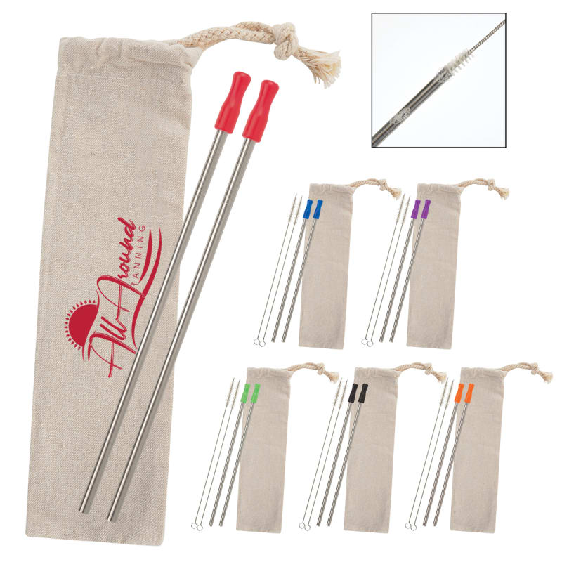 2-Pack Stainless Straw Kit With Cotton Pouch