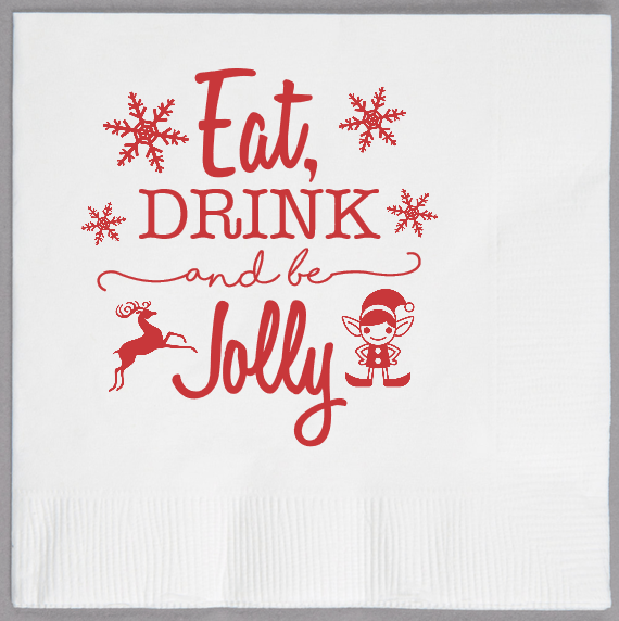 Christmas Eat Drink and Be Jolly 2ply Economy Beverage Napkins Style 114625