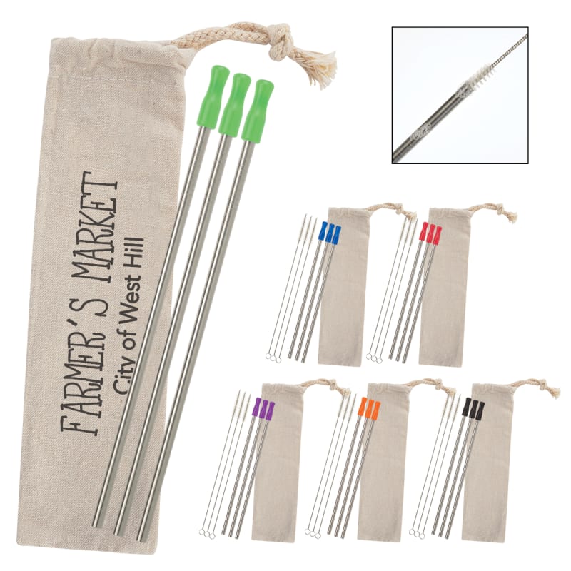 3-Pack Stainless Straw Kit With Cotton Pouch
