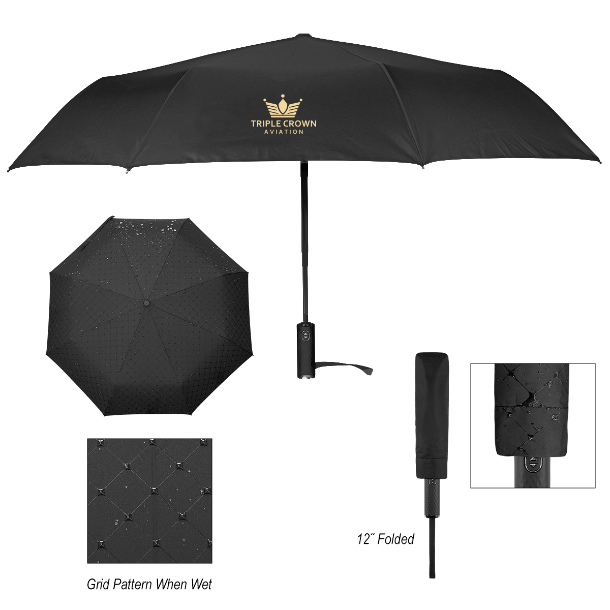 42" Arc Hidden Grid Telescopic Folding Umbrella With 100% RPET Canopy