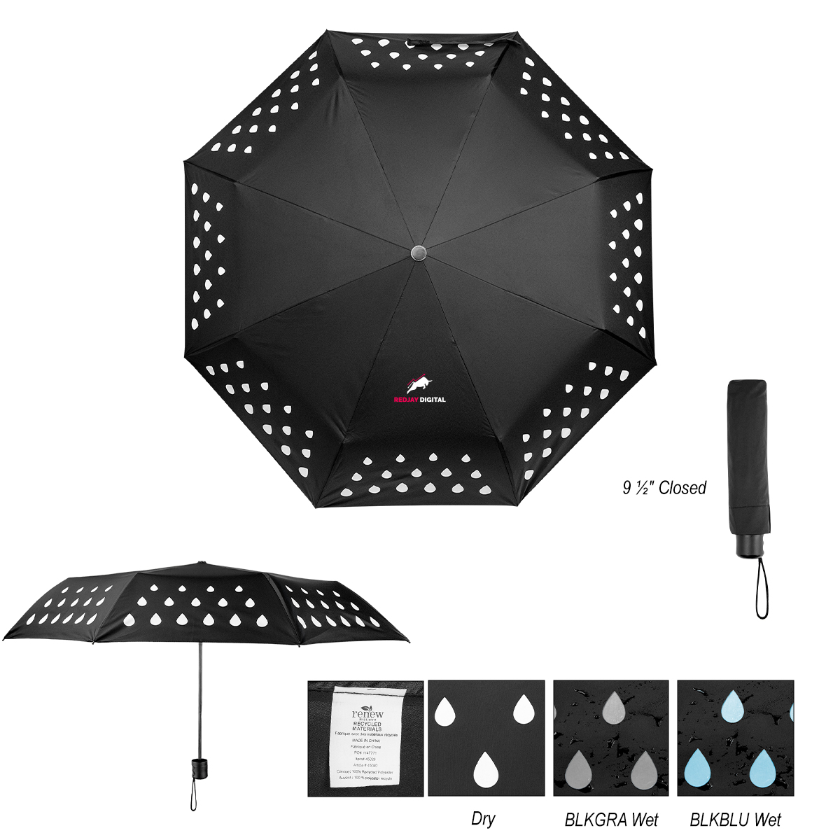 42" Color Changing Umbrella With 100% RPET Canopy