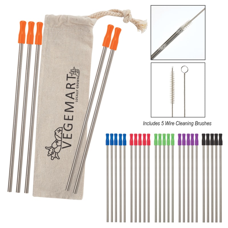 5-Pack Stainless Straw Kit With Cotton Pouch