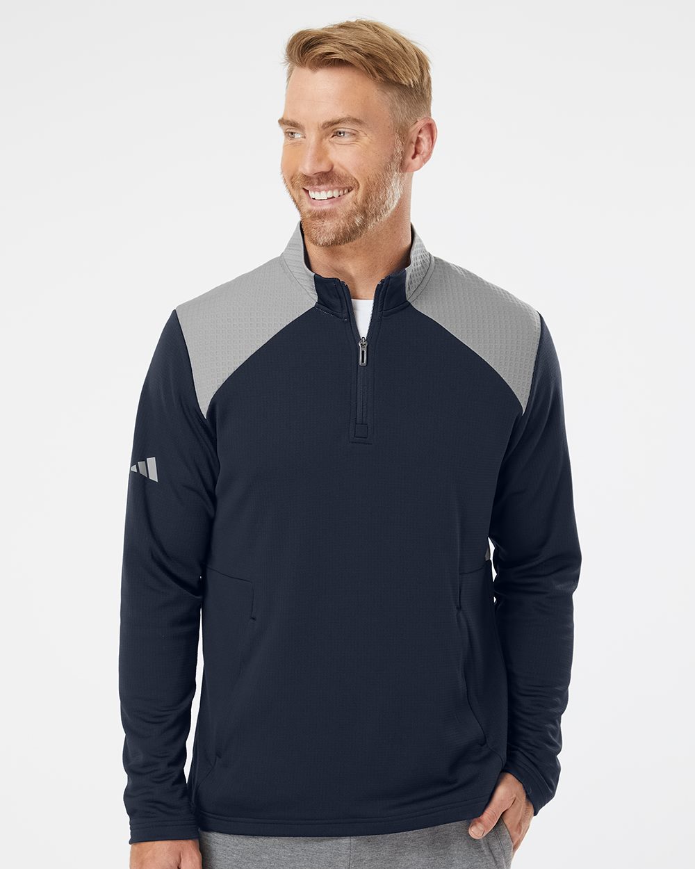 Adidas Men's Textured Mixed Media Quarter-Zip Pullover - A532