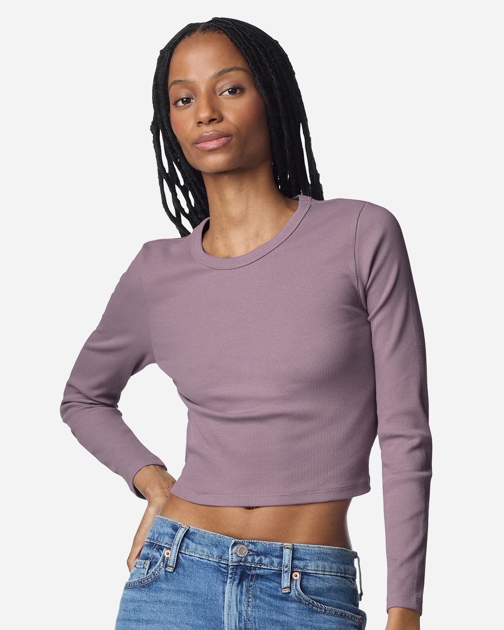 American Apparel Women's Baby Rib Long Sleeve Cropped Tee - BR2107