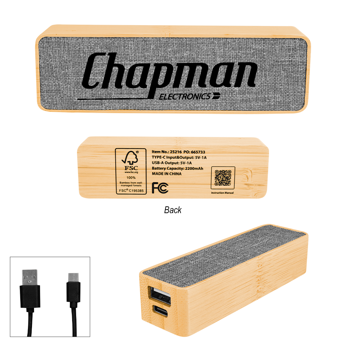 Bamboo & RPET 200 MAh Power Bank