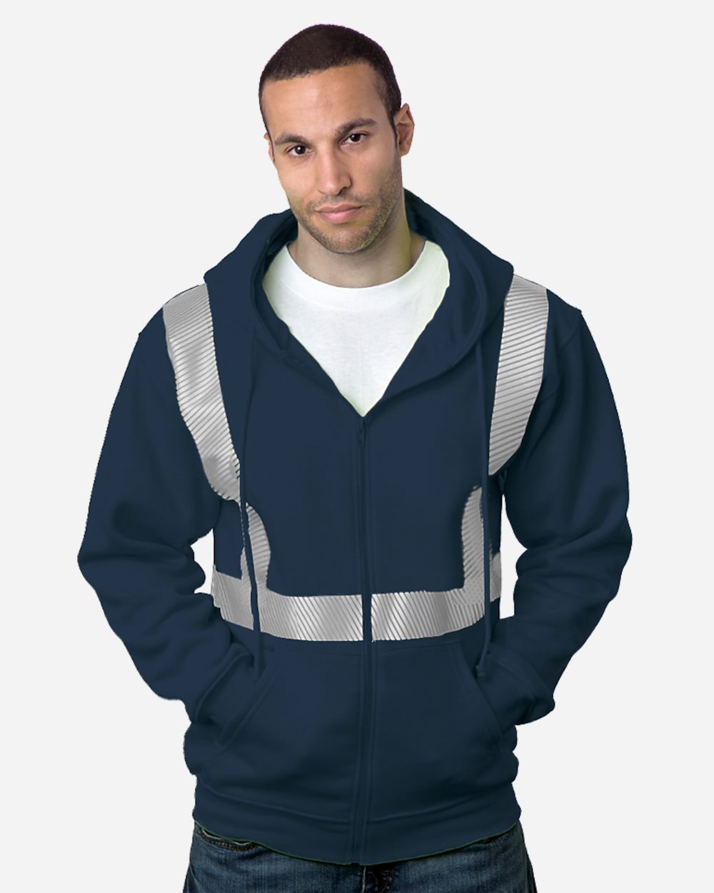 Bayside USA-Made Hi-Visibility Full-Zip Hooded Sweatshirt - Segmented Tape - 3737