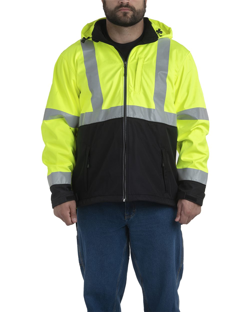 Berne Apparel Men's Tall Hi-Vis Class 3 Hooded Soft Shell Jacket - HVJS206T