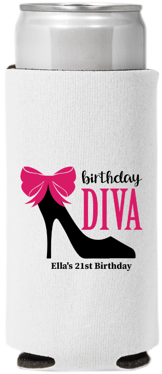 Birthday Diva Birthday Full Color Slim Can Coolers