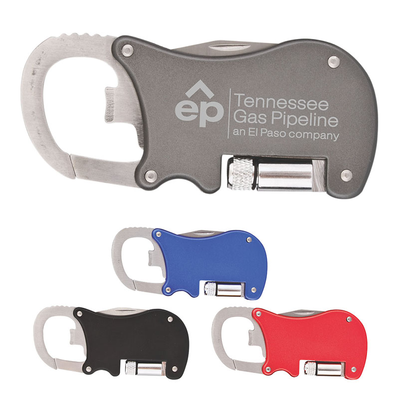 Bottle Opener Carabiner With Flashlight/Knife