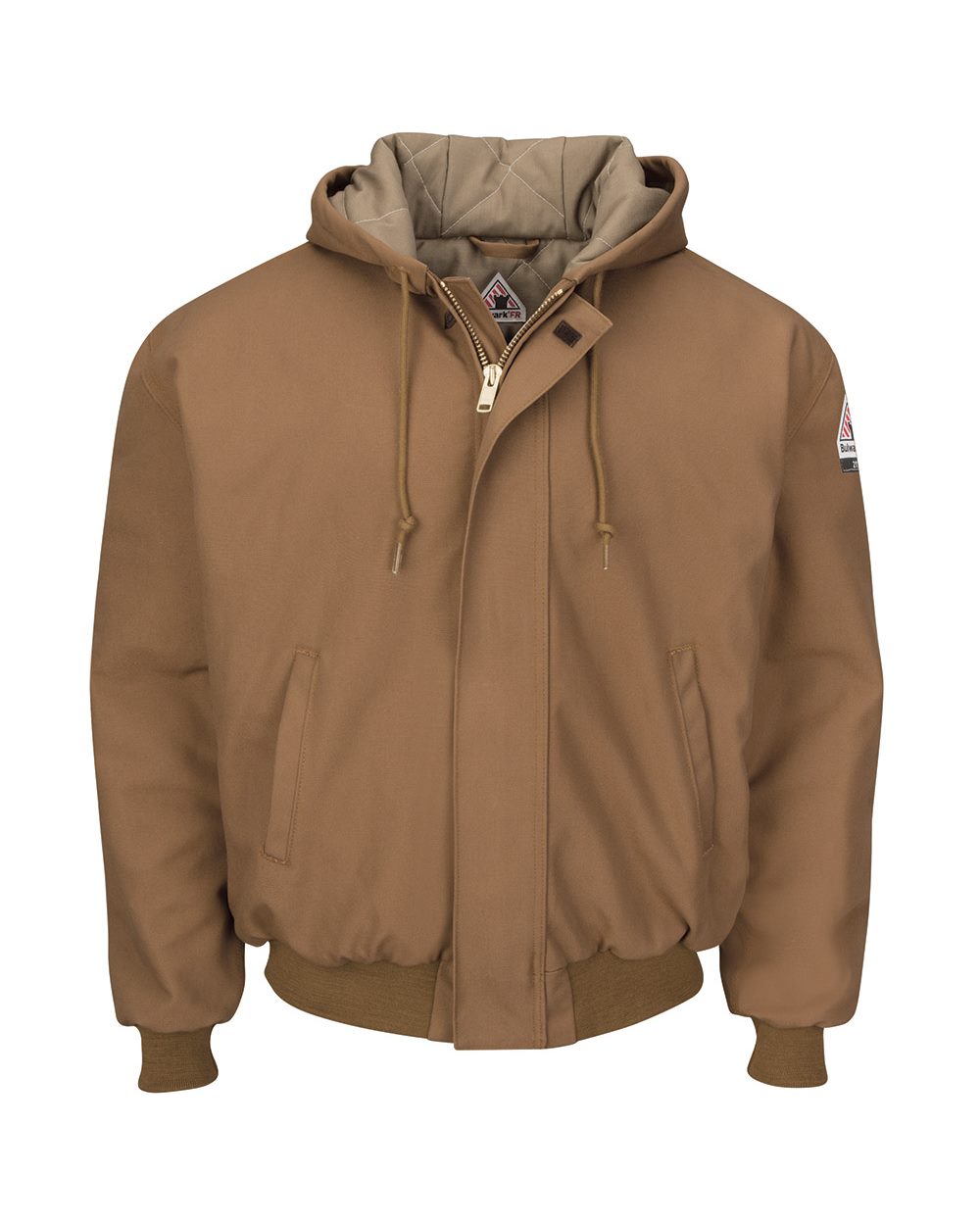 Bulwark Men's Insulated Brown Duck Hooded Jacket With Knit Trim - JLH6
