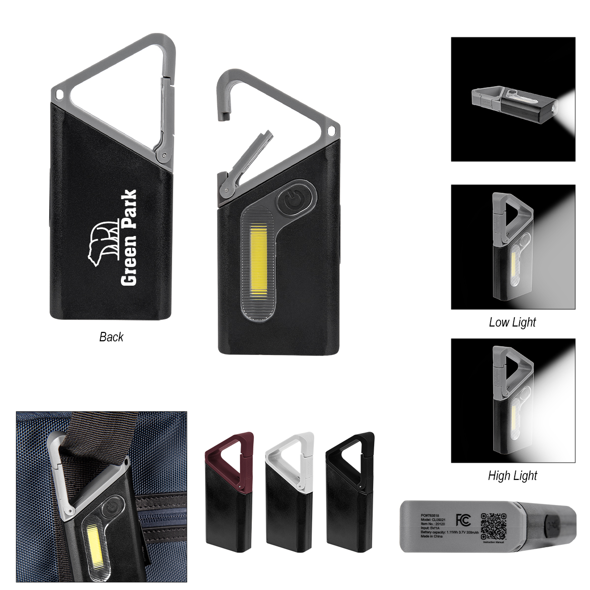 Clip 'N Grow Rechargeable Carabiner COB Flashlight