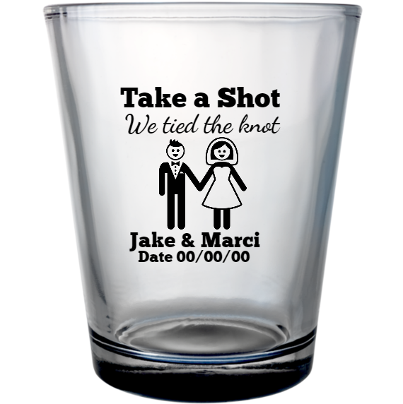 Wedding Take A Shot Tied The Knot Jake Marci Date 000000 Custom Clear Shot Glasses- 1.75 oz. Style 116867