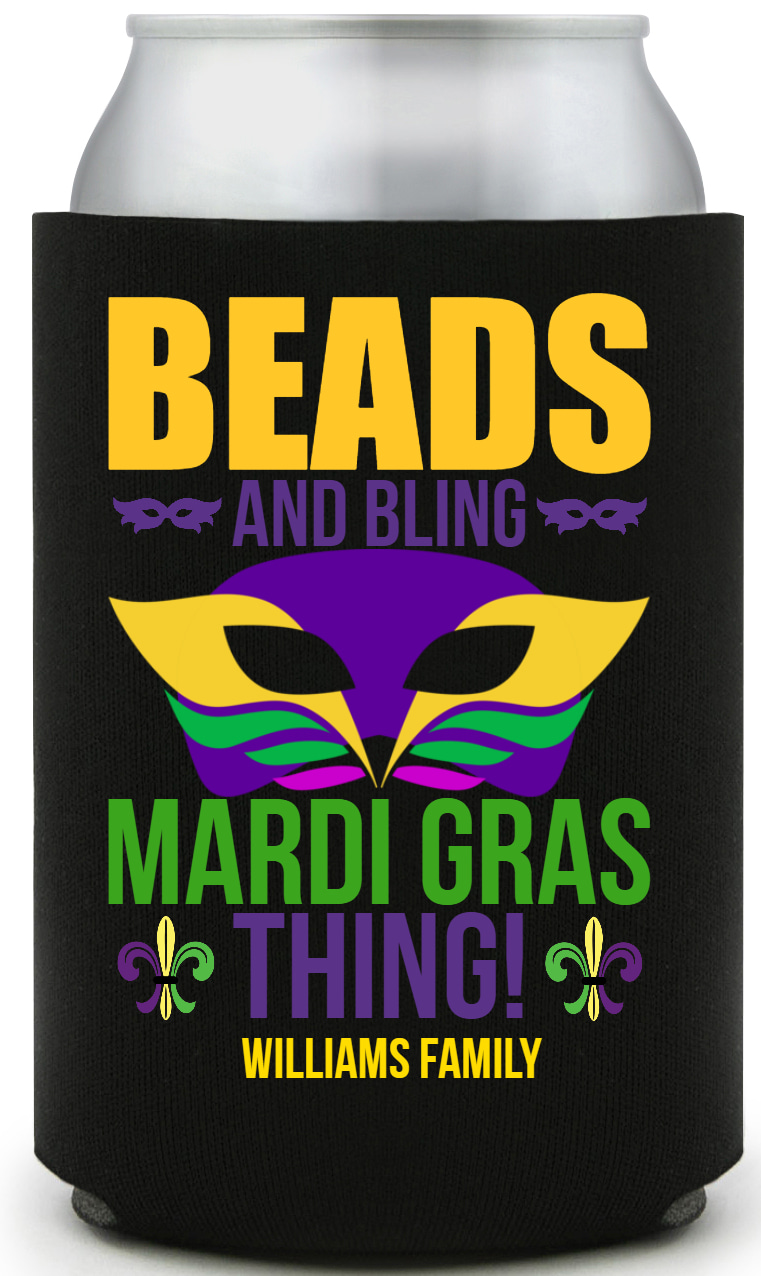 Beads And Bling Madi Gras Thing Mardi Full Color Foam Collapsible Coolies All Over Print Style 170326