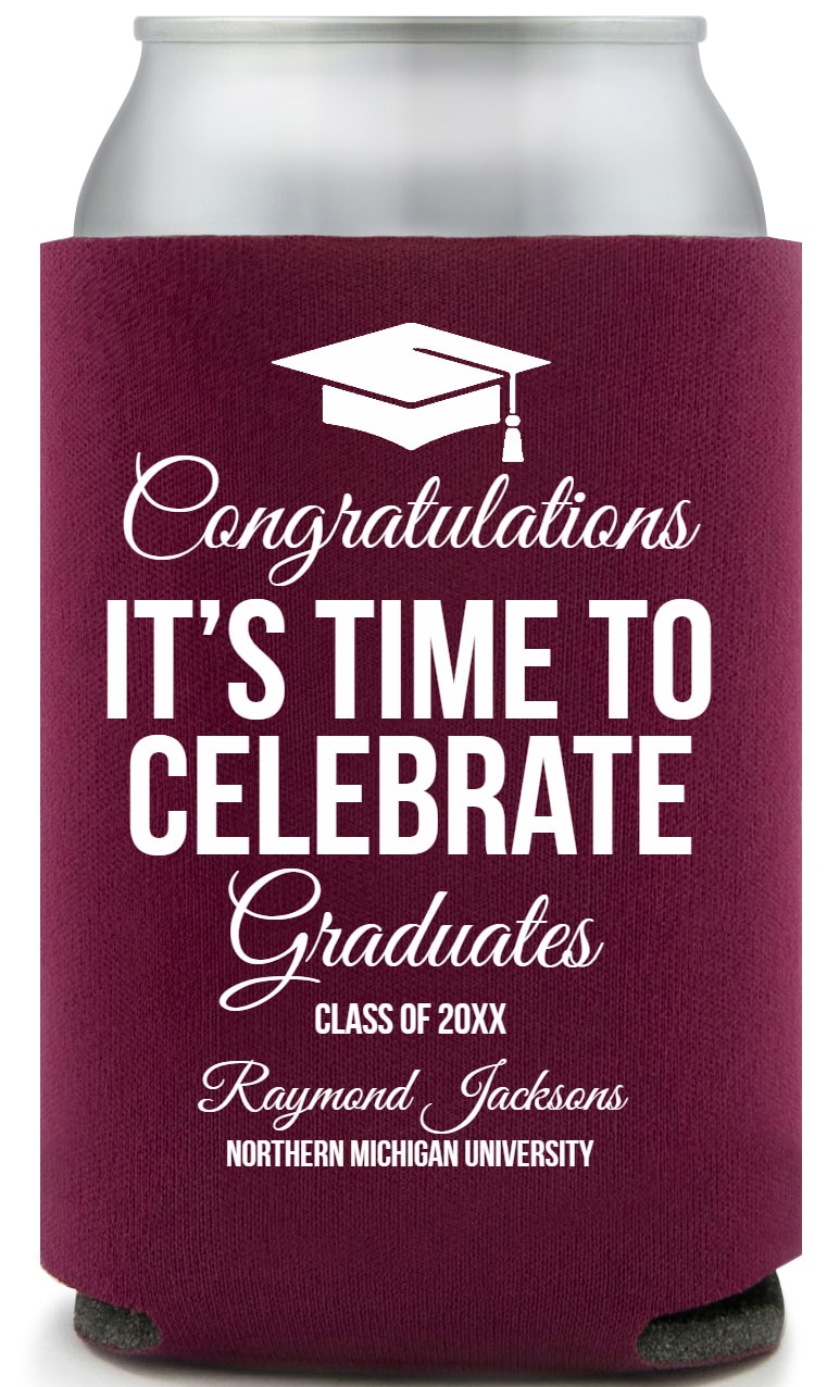 Congratulations Its Time To Celebrate Graduates Its Full Color Foam Collapsible Coolies All Over Print Style 172741