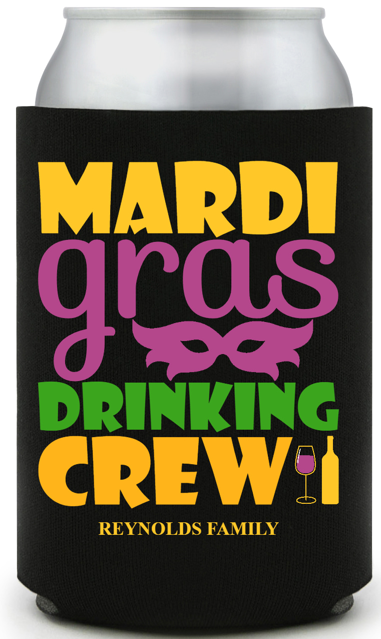 Mardi Gras Drinking Crew Full Color Foam Collapsible Coolies All Over Print Style 170327