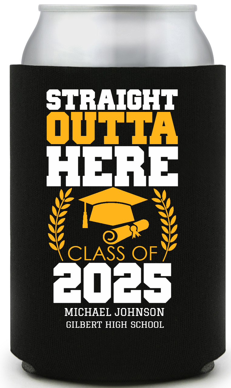 Straight Outta Here Class Of 2025 Full Color Foam Collapsible Coolies All Over Print Style 172279