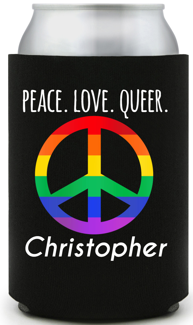 Peace Love Queer Full Color Foam Collapsible Coolies All Over Print Style 173219