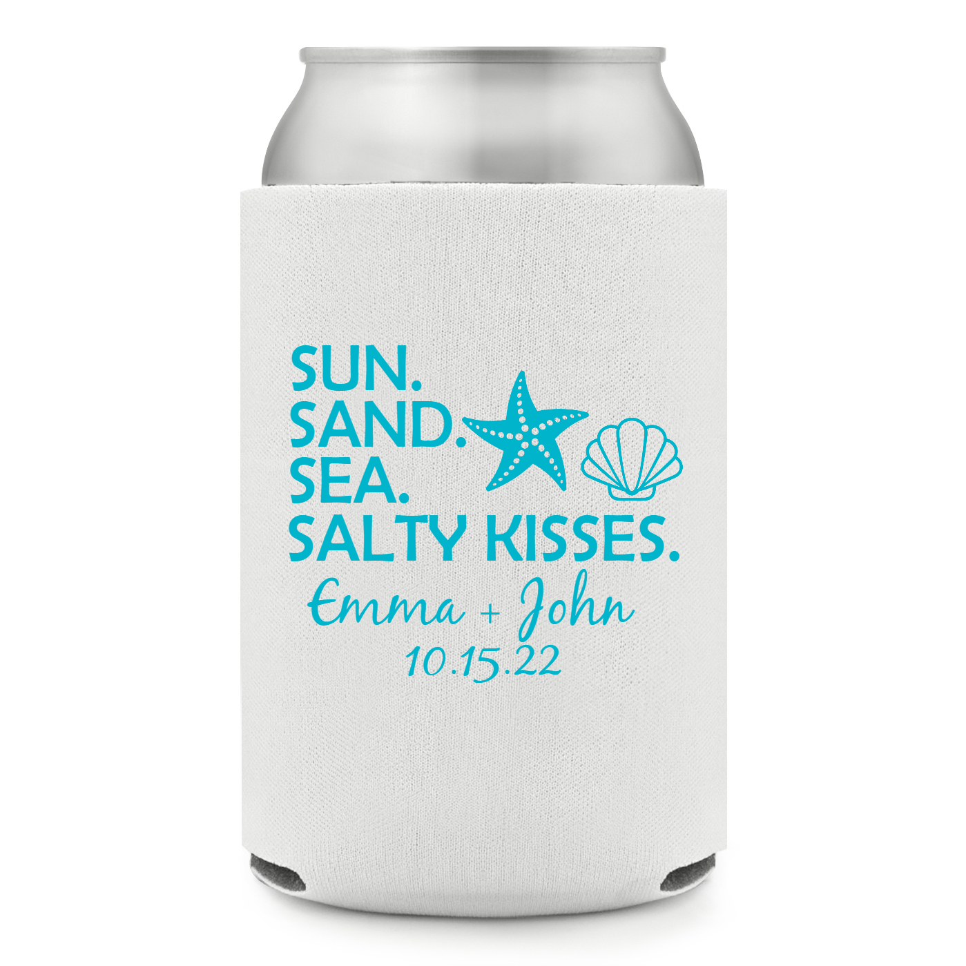Full Color Foam Collapsible Can Coolers Beach And Nautical Sun Sand Sea Salty Kisses Emma John 10 15 22 Style 140618