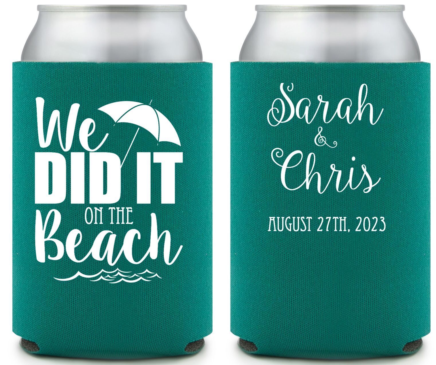 Full Color Foam Collapsible Can Coolers We Did It On The Beach Style 158673